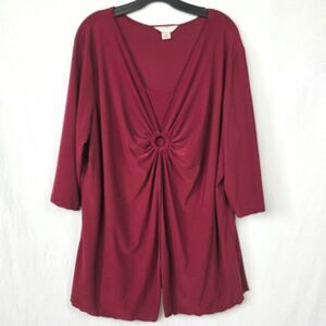 CJ Banks Red Tunic Top 3X Ring Front Stretch